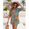 imageBlooming Jelly Womens Bathing Suit Cover Ups Bikini Swimsuit Coverup Drawstring Button Down Beach Dress ShirtPrint Multicolor Leaf