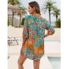 imageBlooming Jelly Womens Bathing Suit Cover Ups Bikini Swimsuit Coverup Drawstring Button Down Beach Dress ShirtPrint Multicolor Leaf