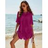 imageBlooming Jelly Womens Bathing Suit Cover Ups Bikini Swimsuit Coverup Drawstring Button Down Beach Dress ShirtPurple Red