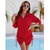 imageBlooming Jelly Womens Bathing Suit Cover Ups Bikini Swimsuit Coverup Drawstring Button Down Beach Dress ShirtRed01