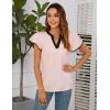 imageBlooming Jelly Womens Business Casual Blouses Short Ruffle Sleeve V Neck Dressy Tops Textured Ribbed Summer Trendy Work ShirtPink