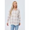 imageBlooming Jelly Womens Button Down Flannel Shirts Plaid Shacket Long Sleeve Collared Business Casual Tops Work BlousesWhite and Khaki Plaid