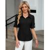 imageBlooming Jelly Womens Button Down Shirt 34 Sleeve Collared Pleated Business Casual Tops Ladies Trendy Summer Work BlouseBlack