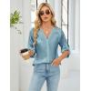 imageBlooming Jelly Womens Button Down Shirts 34 Sleeve Dressy Casual Tops Pleated Satin Silk Business Blouses 2025Turquoise