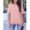 imageBlooming Jelly Womens Chiffon Blouse Summer Casual Round Neck Short Sleeve Pom Pom Shirts TopHeather Pink