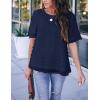 imageBlooming Jelly Womens Chiffon Blouse Summer Casual Round Neck Short Sleeve Pom Pom Shirts TopNavy Blue