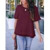 imageBlooming Jelly Womens Chiffon Blouse Summer Casual Round Neck Short Sleeve Pom Pom Shirts TopRed