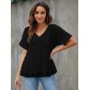 imageBlooming Jelly Womens Chiffon Blouse Summer Casual Round Neck Short Sleeve Pom Pom Shirts TopRuffle Black
