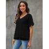 imageBlooming Jelly Womens Chiffon Blouse Summer Casual Round Neck Short Sleeve Pom Pom Shirts TopRuffle Black