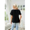 imageBlooming Jelly Womens Chiffon Blouse Summer Casual Round Neck Short Sleeve Pom Pom Shirts TopSolid Colorblack