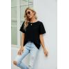imageBlooming Jelly Womens Chiffon Blouse Summer Casual Round Neck Short Sleeve Pom Pom Shirts TopSolid Colorblack