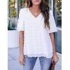 imageBlooming Jelly Womens Chiffon Blouse Summer Casual Round Neck Short Sleeve Pom Pom Shirts TopWhite1