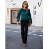 imageBlooming Jelly Womens Dressy Business Casual Blouse Pleated Long Sleeve Tops Satin Silk Work Shirt Fall Outfits 2024Dark Green