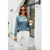 imageBlooming Jelly Womens Dressy Business Casual Blouse Pleated Long Sleeve Tops Satin Silk Work Shirt Fall Outfits 2024Turquoise
