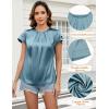 imageBlooming Jelly Womens Dressy Business Casual Blouse Pleated Ruffle Short Sleeve Satin Silk Work Shirt Summer Tops 2025Turquoise