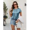 imageBlooming Jelly Womens Dressy Business Casual Blouse Pleated Ruffle Short Sleeve Satin Silk Work Shirt Summer Tops 2025Turquoise