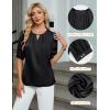 imageBlooming Jelly Womens Dressy Business Casual Blouses Silk Puff Sleeve Tops Summer Outfits V Neck Pleated Work Shirts 2025Black