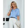 imageBlooming Jelly Womens Dressy Business Casual Blouses Silk Puff Sleeve Tops Summer Outfits V Neck Pleated Work Shirts 2025Blue