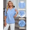 imageBlooming Jelly Womens Dressy Business Casual Blouses Silk Puff Sleeve Tops Summer Outfits V Neck Pleated Work Shirts 2025Blue