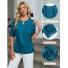imageBlooming Jelly Womens Dressy Business Casual Blouses Silk Puff Sleeve Tops Summer Outfits V Neck Pleated Work Shirts 2025Turquoise