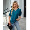 imageBlooming Jelly Womens Dressy Business Casual Blouses Silk Puff Sleeve Tops Summer Outfits V Neck Pleated Work Shirts 2025Turquoise