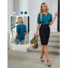 imageBlooming Jelly Womens Dressy Business Casual Blouses Silk Puff Sleeve Tops Summer Outfits V Neck Pleated Work Shirts 2025Turquoise