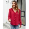 imageBlooming Jelly Womens Dressy Casual Blouse Business Long Sleeve Tops Ruffle V Neck Work Shirt Fall Outfit 2024Red