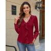imageBlooming Jelly Womens Dressy Casual Blouse Business Long Sleeve Tops Ruffle V Neck Work Shirt Fall Outfit 2024Wine Red