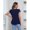 imageBlooming Jelly Womens Dressy Casual Blouses Business Short Sleeve T Shirts Summer Work Top Pleated Keyhole ShirtsDark Blue