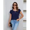 imageBlooming Jelly Womens Dressy Casual Blouses Business Short Sleeve T Shirts Summer Work Top Pleated Keyhole ShirtsDark Blue