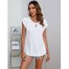 imageBlooming Jelly Womens Dressy Casual Blouses Business Short Sleeve T Shirts Summer Work Top Pleated Keyhole ShirtsWhite