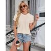 imageBlooming Jelly Womens Dressy Casual Blouses Business Work Tops Summer Short Sleeve Shirts Crew Neck Waffle Kint TshirtsApricot