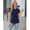 imageBlooming Jelly Womens Dressy Casual Blouses Business Work Tops Summer Short Sleeve Shirts Crew Neck Waffle Kint TshirtsDark Blue