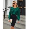 imageBlooming Jelly Womens Dressy Casual Blouses Satin Long Sleeve Shirts Pleated Business Tops Trendy Fall OutfitsDark Green