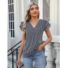 imageBlooming Jelly Womens Dressy Casual Shirts Short Sleeve V Neck Work Blouse Business Casual Summer Tops 2025Black Stripe