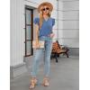imageBlooming Jelly Womens Dressy Casual Tops Business Work Blouses White Button Down Shirts Cap Sleeve V Neck TshirtRuffle Sleeve Haze Blue