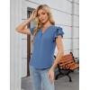 imageBlooming Jelly Womens Dressy Casual Tops Business Work Blouses White Button Down Shirts Cap Sleeve V Neck TshirtRuffle Sleeve Haze Blue