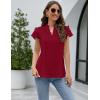 imageBlooming Jelly Womens Dressy Casual Tops Ruffle Short Sleeve V Neck Shirts Elegant Business Work BlouseWine Red