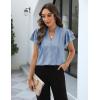 imageBlooming Jelly Womens Dressy Casual Tops V Neck Button Down Shirts Ruffle Short Sleeve BlouseBlue