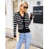 imageBlooming Jelly Womens Fall Sweaters Striped Cropped Sweater Lightweight Knit Sweater Bow V Neck Pullover SweatersBlack White Stripe