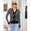 imageBlooming Jelly Womens Fall Sweaters Striped Cropped Sweater Lightweight Knit Sweater Bow V Neck Pullover SweatersBlack White Stripe