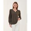 imageBlooming Jelly Womens Long Sleeve Dressy Casual Top V Neck Puff Sleeve Shirt Keyhole Blouse 2025Deep Brown
