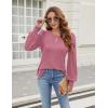 imageBlooming Jelly Womens Long Sleeve Dressy Casual Top V Neck Puff Sleeve Shirt Keyhole Blouse 2025Pink