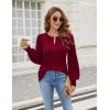 imageBlooming Jelly Womens Long Sleeve Dressy Casual Top V Neck Puff Sleeve Shirt Keyhole Blouse 2025Wine Red