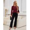 imageBlooming Jelly Womens Long Sleeve Dressy Casual Top V Neck Puff Sleeve Shirt Keyhole Blouse 2025Wine Red Woven