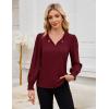 imageBlooming Jelly Womens Long Sleeve Dressy Casual Top V Neck Puff Sleeve Shirt Keyhole Blouse 2025Wine Red Woven