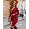 imageBlooming Jelly Womens Long Sleeve Sweater Dress Sexy V Neck Bodycon Mini Fall Dress Trendy Ribbed Knit Ladies Winter SweaterBurgundy