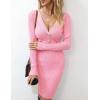imageBlooming Jelly Womens Long Sleeve Sweater Dress Sexy V Neck Bodycon Mini Fall Dress Trendy Ribbed Knit Ladies Winter SweaterPink