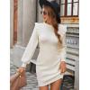 imageBlooming Jelly Womens Mini Sweater Dress Mock Neck Ruffle Long Puff Sleeve Ribbed Casual Bodycon Fall Dresses Winter ClothesApricot