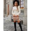 imageBlooming Jelly Womens Mini Sweater Dress Mock Neck Ruffle Long Puff Sleeve Ribbed Casual Bodycon Fall Dresses Winter ClothesApricot